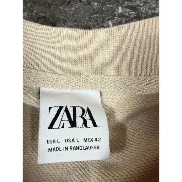 Zara Womens Oversized Pocket Sweatshirt Crewneck Pullover Long‎ Sleeve Beige L - Picture 7 of 8